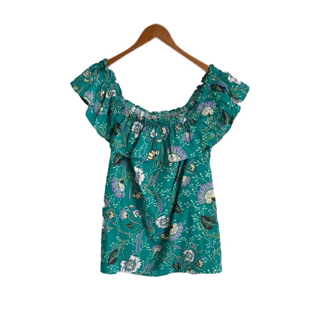 LOFT Floral Linen Blend Ruffle Off-Shoulder Top